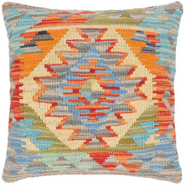 handmade Traditional Pillow Gray Blue Hand-Woven SQUARE 100% WOOL kilim throw pillow